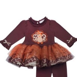 EUC 6mo Thanksgiving Turkey Leopard Baby Dress